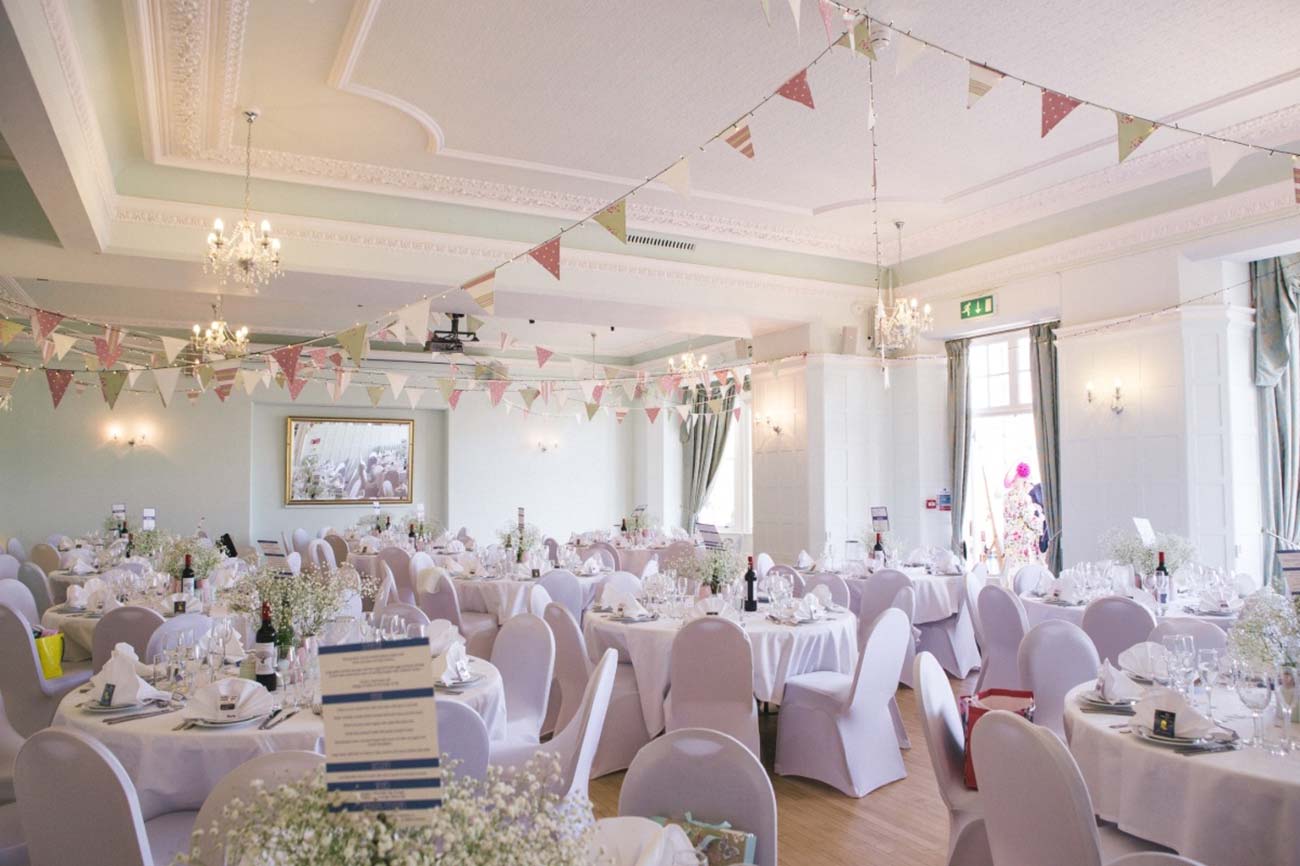 Assembly Room prepared for a white wedding breakfast