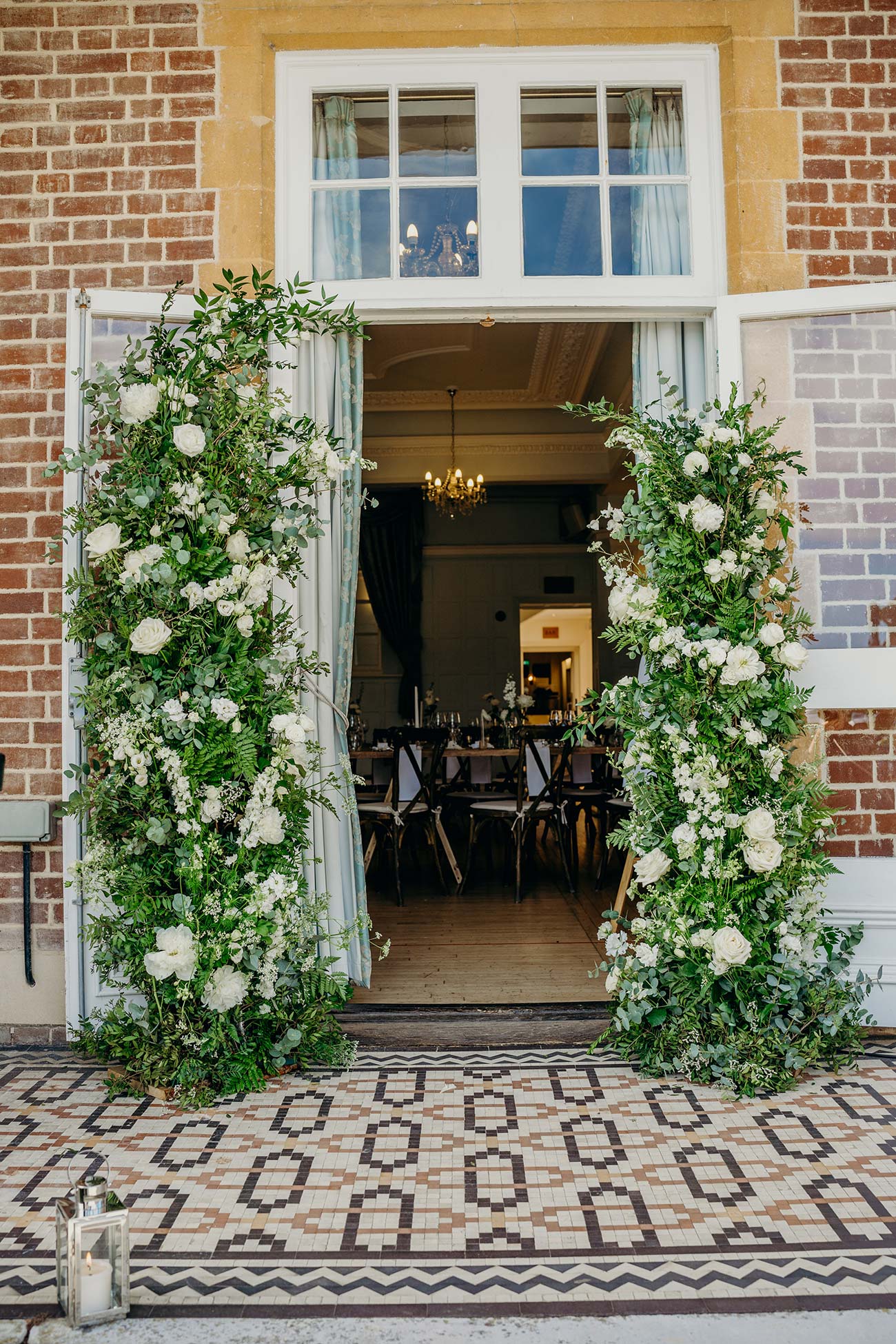 Floral entrance at Cliff House for a wedding
