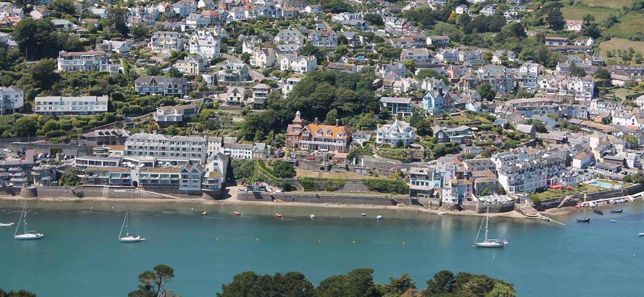 Salcombe town seen from the water