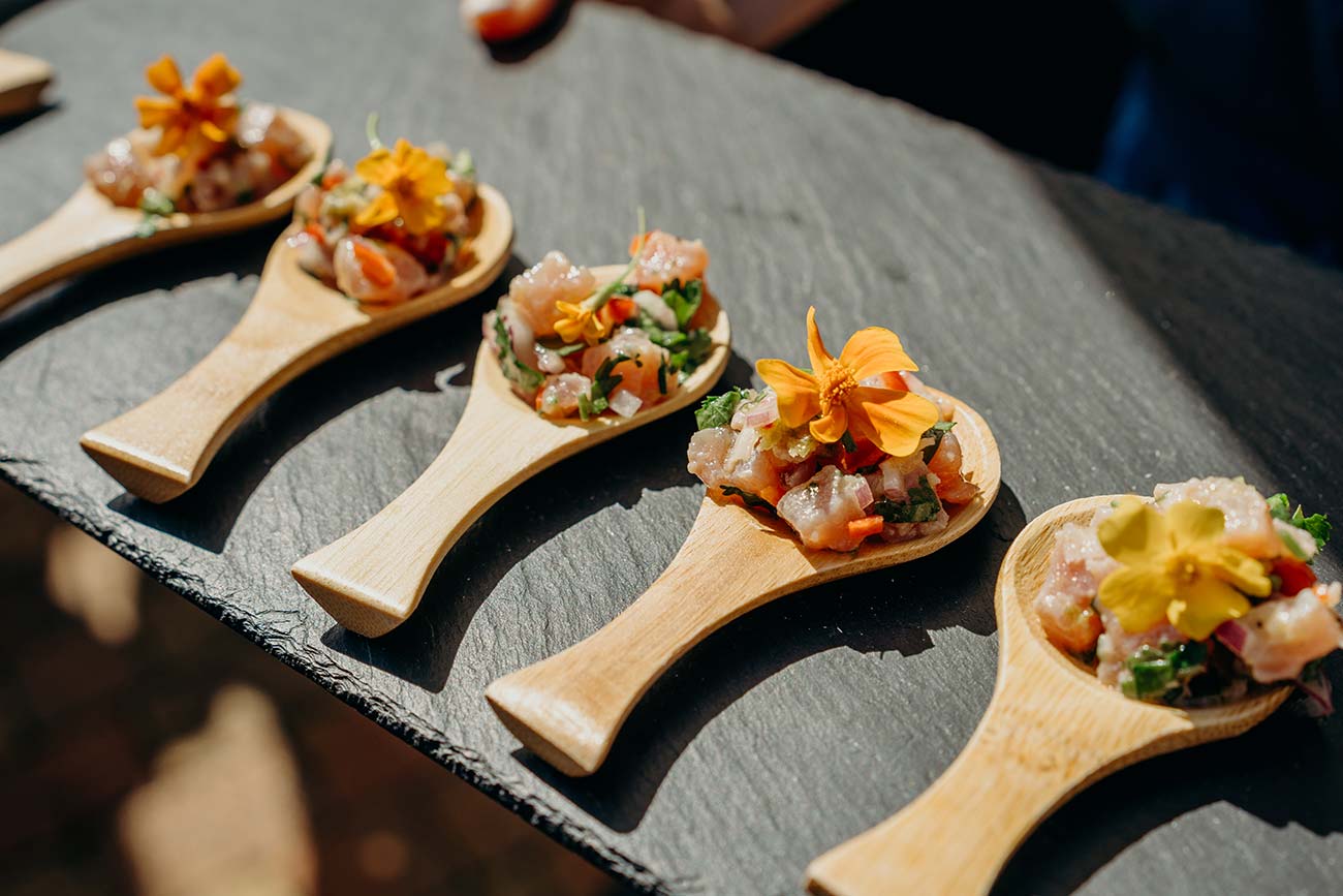 Wedding canapes served on tasting spoons