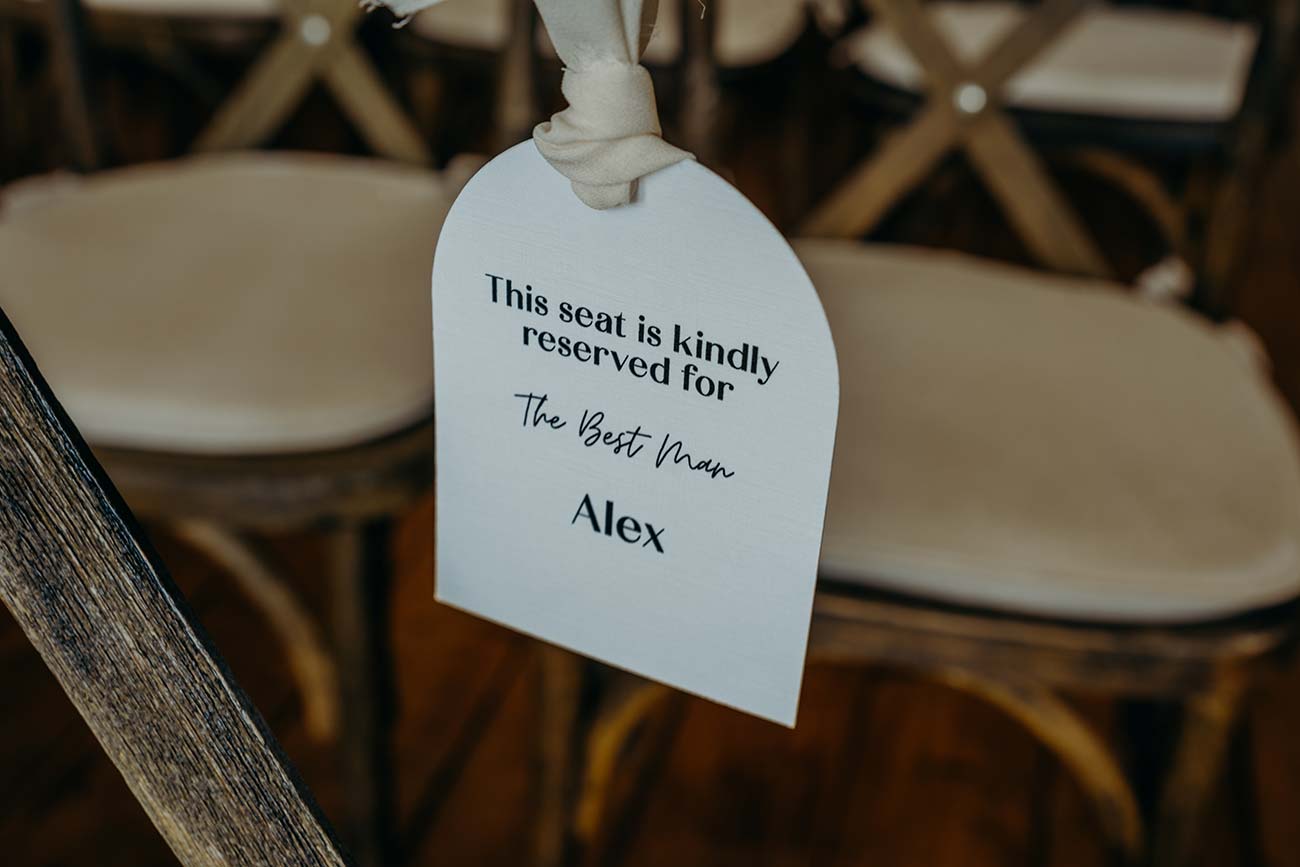Reserved seat label for a Library wedding ceremony